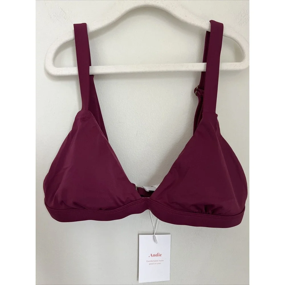 Andie Swim The Caicos Top Adjustable Strap Triangle Bikini Top Size Small Plum